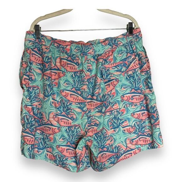 Vineyard Vines Swim Trunks Mens XL Blue Pink Fish Starfish All Over Print - Picture 2 of 7